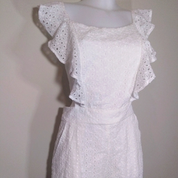 Super Cute Unique Cut Out Romper. Lace up Back,Square Neck Ruffle,Lined with Zip - Picture 1 of 14